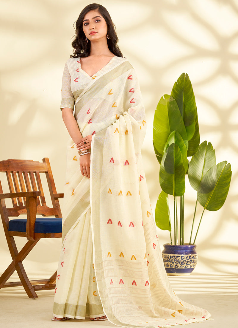 Linen Silk Party Wear Saree velmira