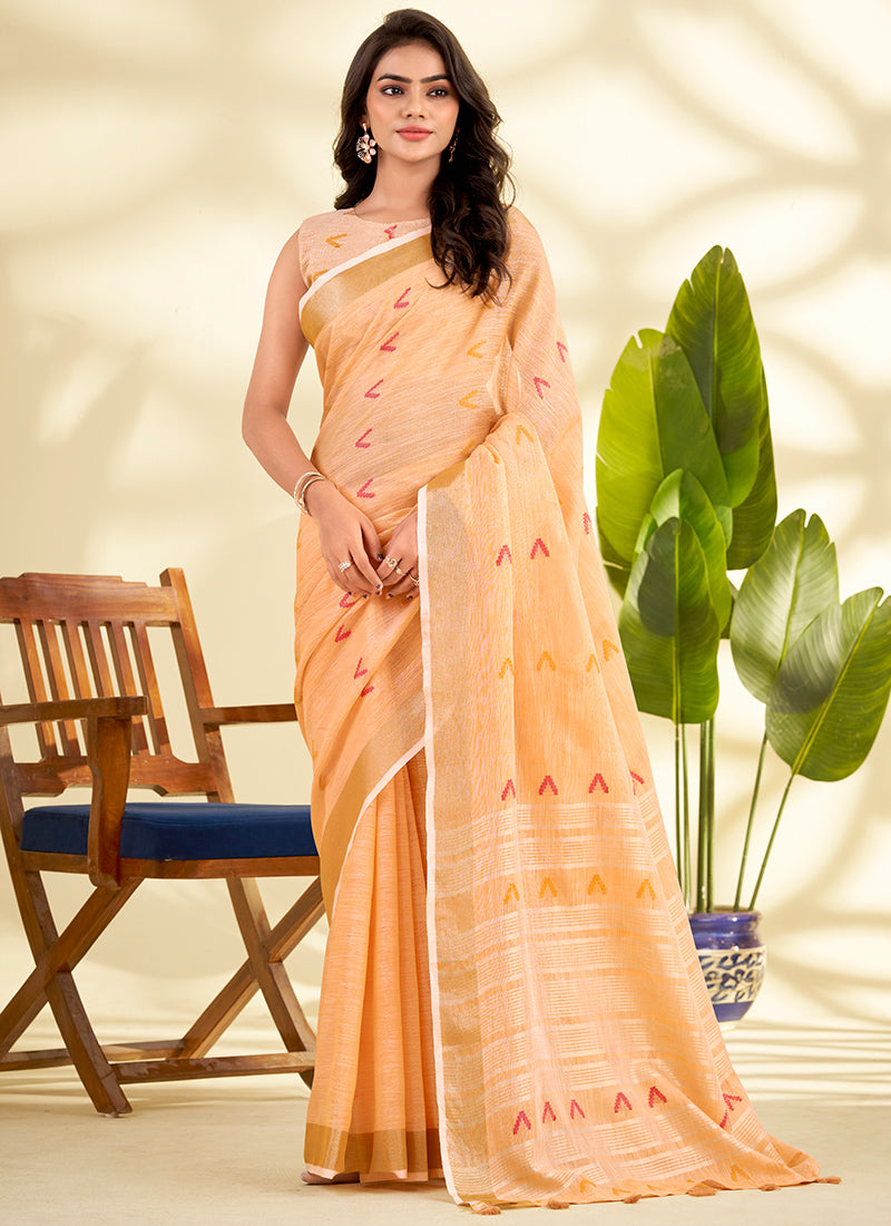 Linen Silk Party Wear Saree velmira