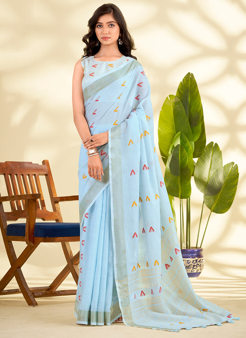 Linen Silk Party Wear Saree velmira