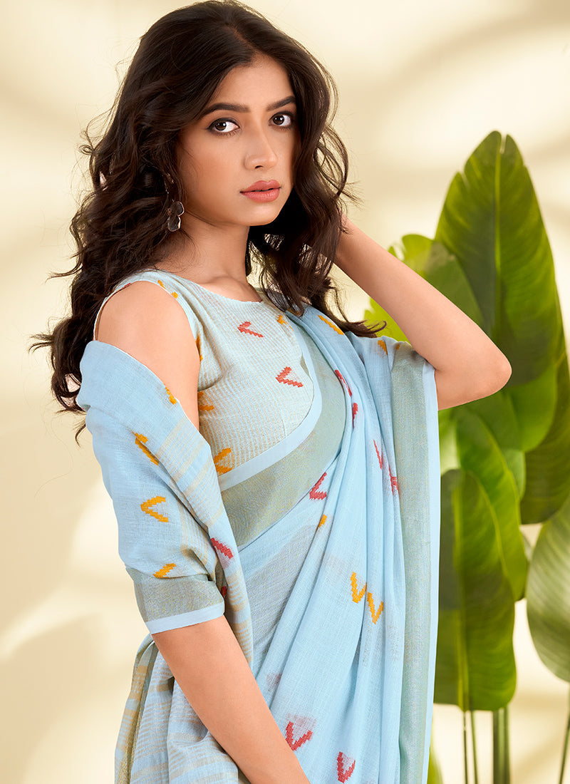 Linen Silk Party Wear Saree velmira
