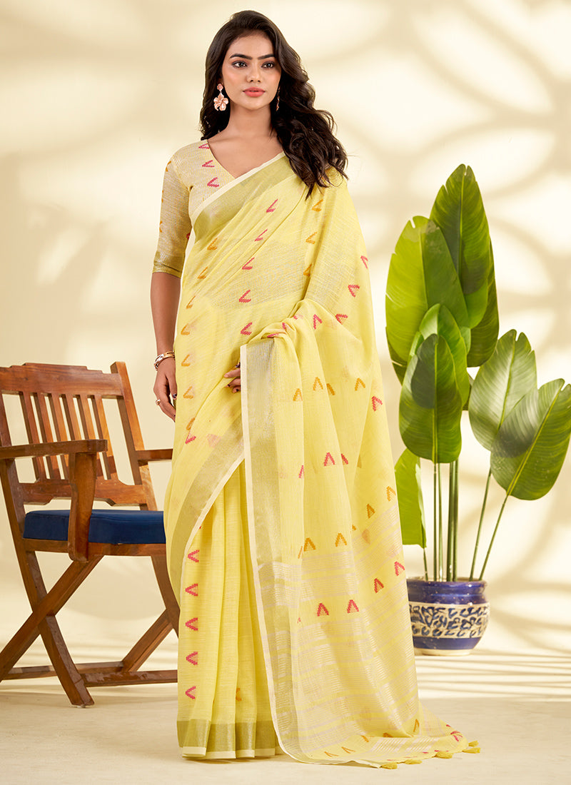 Linen Silk Party Wear Saree velmira