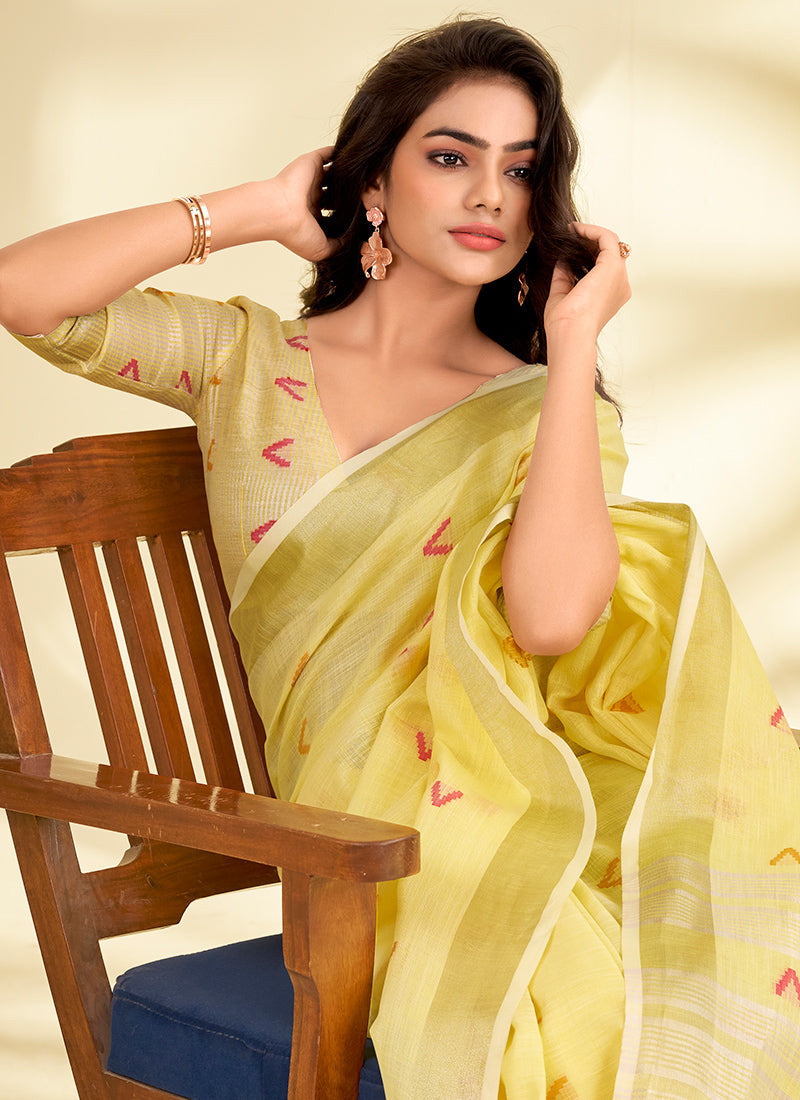 Linen Silk Party Wear Saree velmira